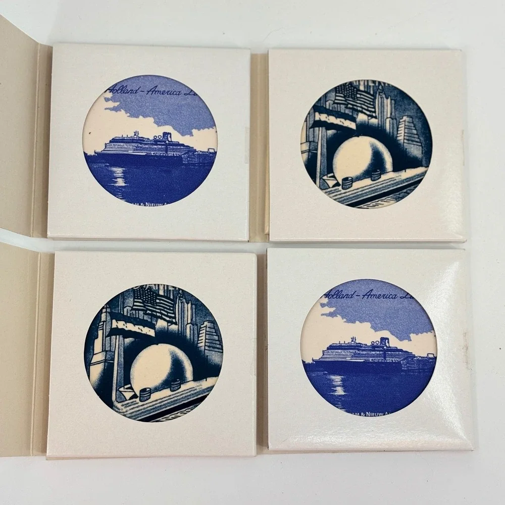 Royal Goedewaagen Coasters Blue Holland America Line Delft Tile Set